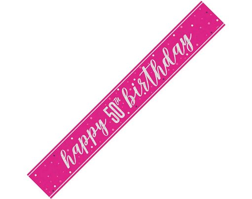9ft GLITZ PINK 50TH BIRTHDAY BANNER
