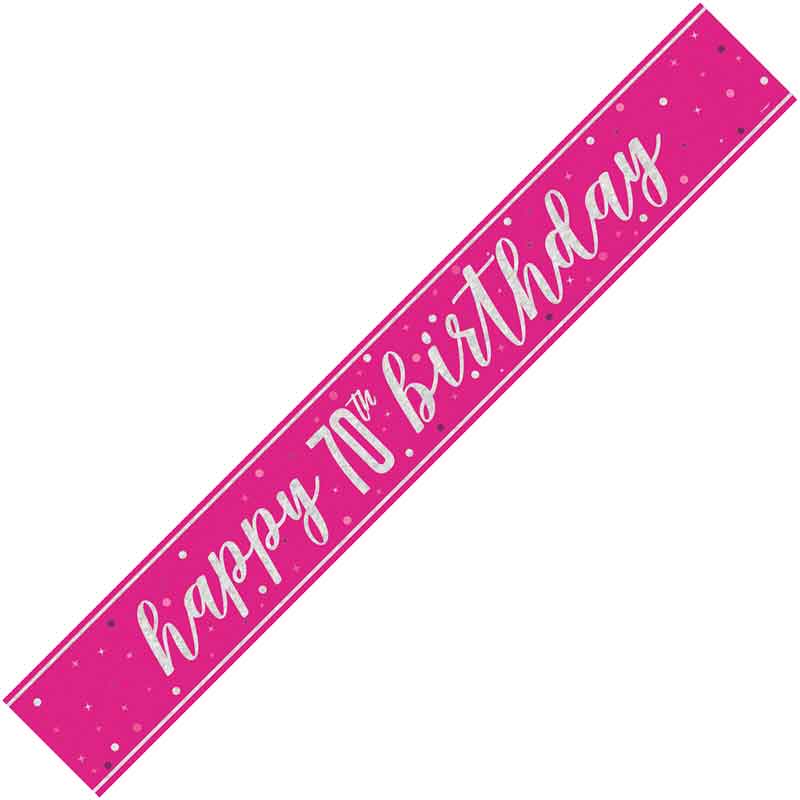 9ft GLITZ PINK 70TH BIRTHDAY BANNER