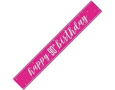 9ft GLITZ PINK 90TH BIRTHDAY BANNER