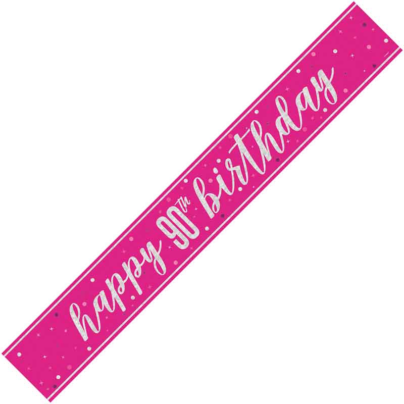9ft GLITZ PINK 90TH BIRTHDAY BANNER