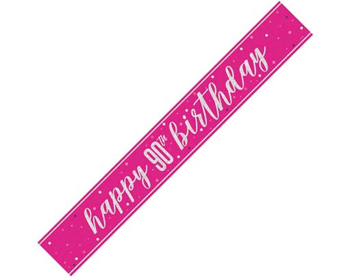 9ft GLITZ PINK 90TH BIRTHDAY BANNER