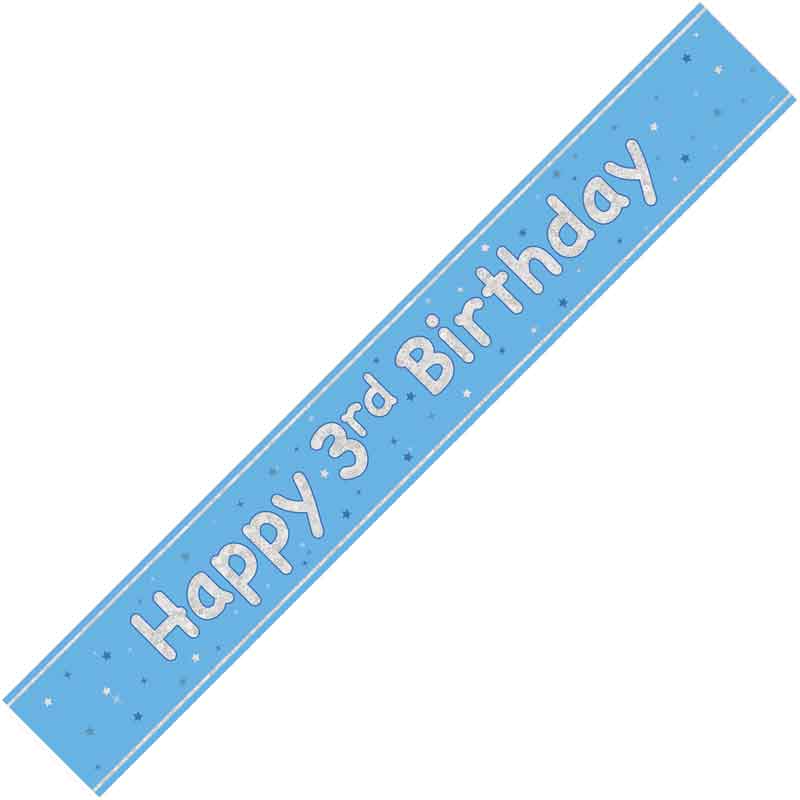 9ft GLITZ BLUE 3RD BIRTHDAY BANNER