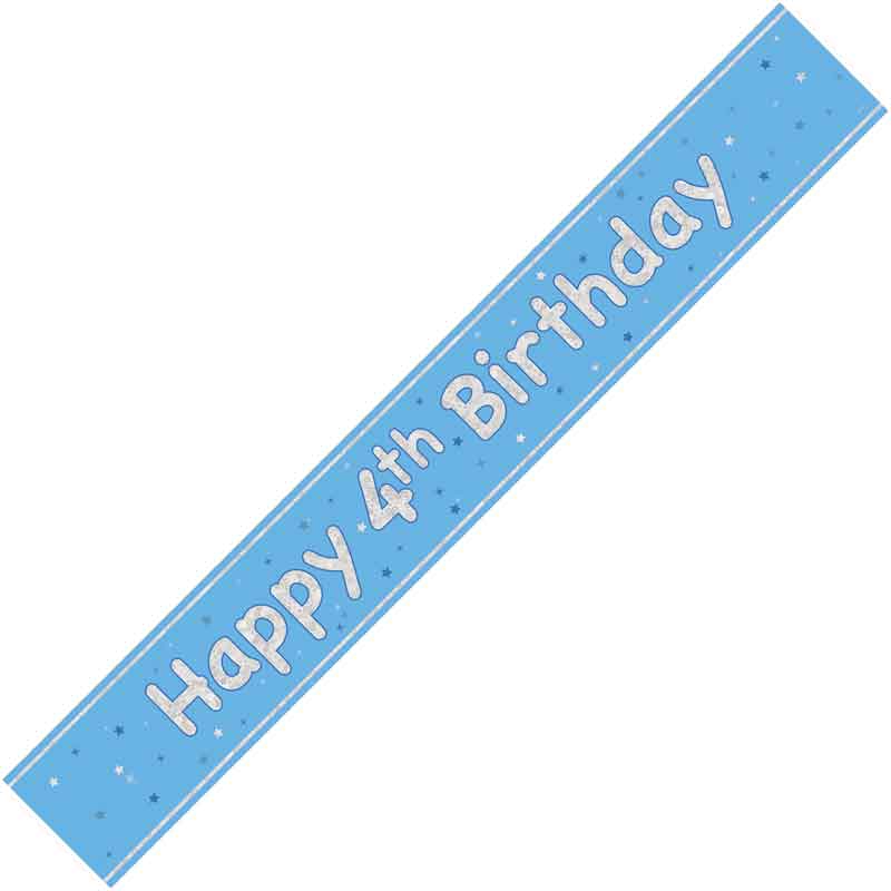 9ft GLITZ BLUE 4TH BIRTHDAY BANNER