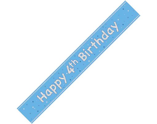 9ft GLITZ BLUE 4TH BIRTHDAY BANNER