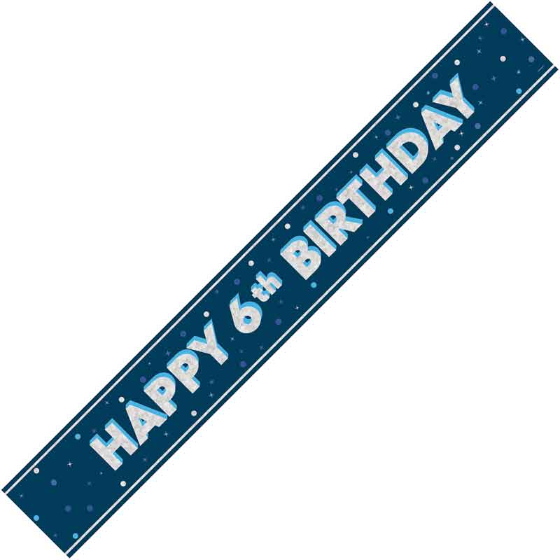 9ft GLITZ BLUE 6TH BIRTHDAY BANNER