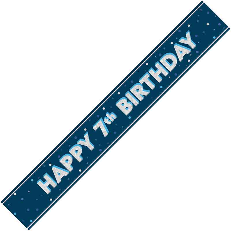 9ft GLITZ BLUE 7TH BIRTHDAY BANNER