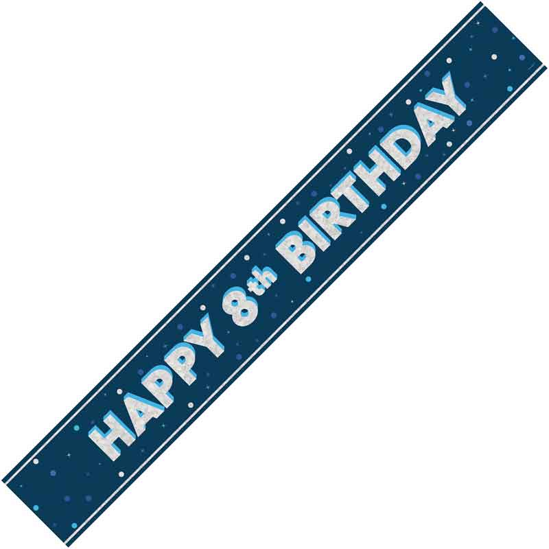 9ft GLITZ BLUE 8TH BIRTHDAY BANNER