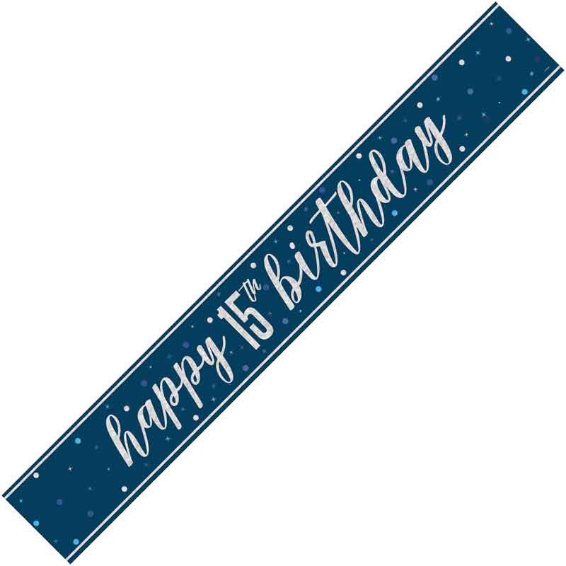 9ft GLITZ BLUE 15TH BIRTHDAY BANNER