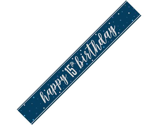 9ft GLITZ BLUE 15TH BIRTHDAY BANNER