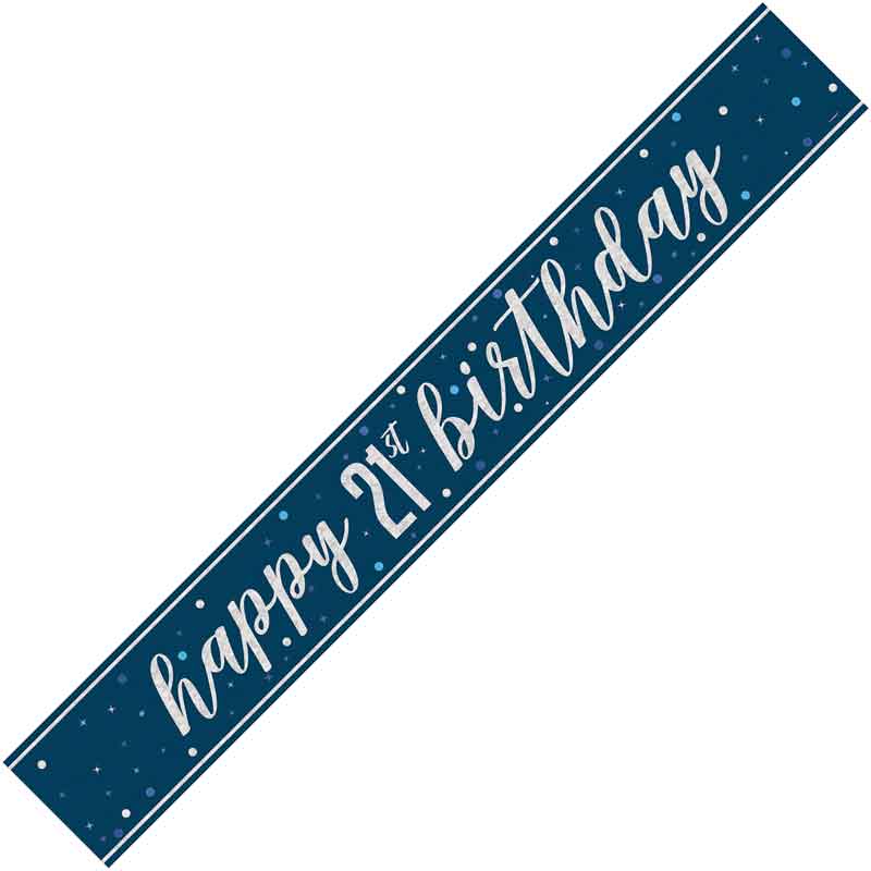 9ft GLITZ BLUE 21ST BIRTHDAY BANNER