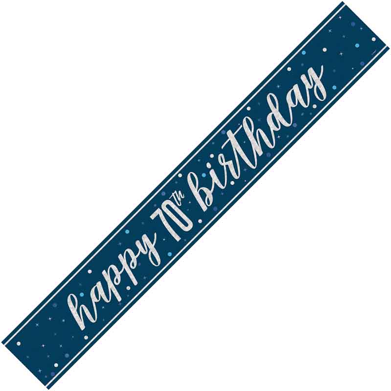 9ft GLITZ BLUE 70TH BIRTHDAY BANNER
