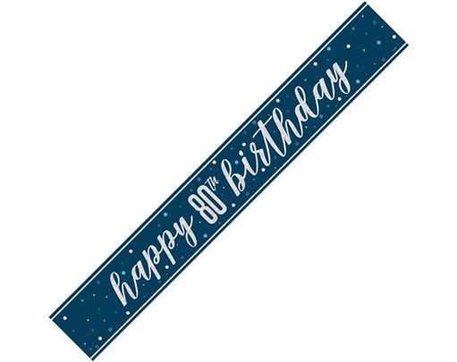 9ft GLITZ BLUE 80TH BIRTHDAY BANNER