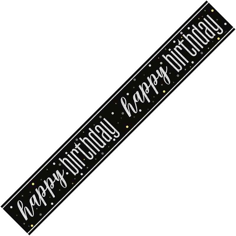 9ft GLITZ BLACK HAPPY BIRTHDAY BANNER