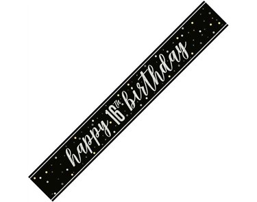 9ft GLITZ BLACK 16TH BIRTHDAY BANNER