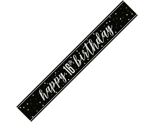 9ft GLITZ BLACK 16TH BIRTHDAY BANNER