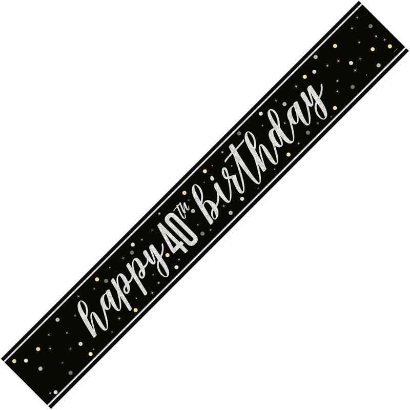 9ft GLITZ BLACK 40TH BIRTHDAY BANNER