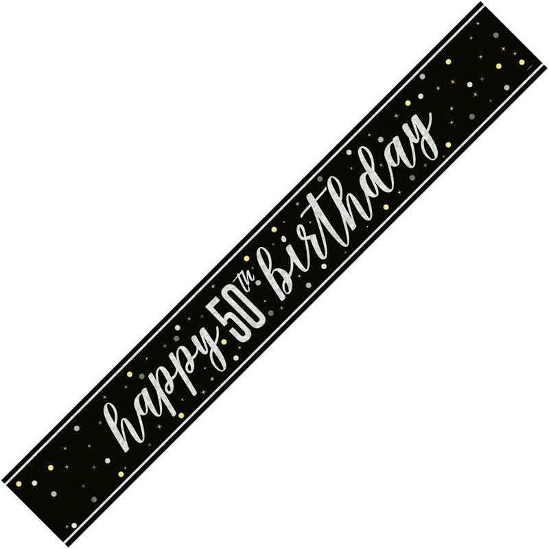 9ft GLITZ BLACK 50TH BIRTHDAY BANNER