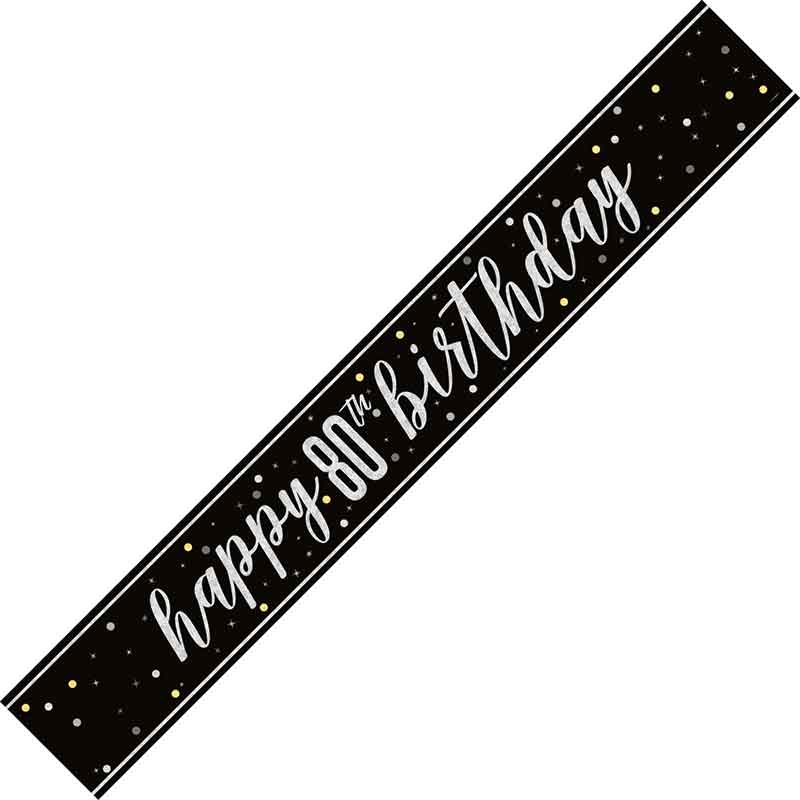 9ft GLITZ BLACK 80TH BIRTHDAY BANNER