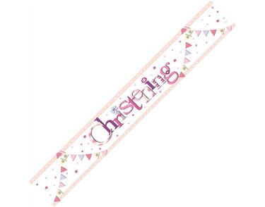 9ft PINK CHRISTENING BUNTING FOIL BANNER