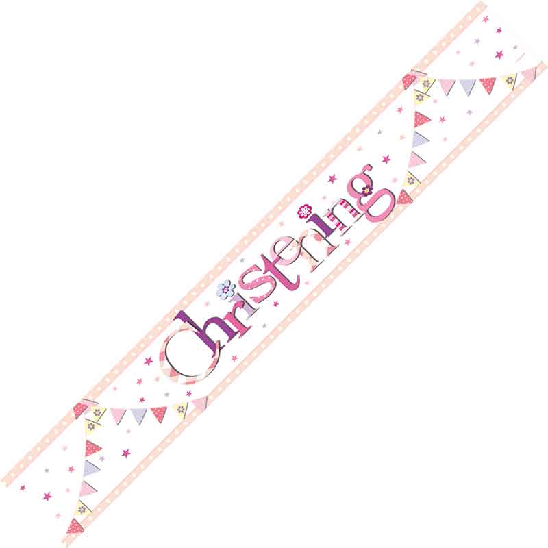 9ft PINK CHRISTENING BUNTING FOIL BANNER