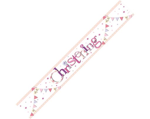 9ft PINK CHRISTENING BUNTING FOIL BANNER
