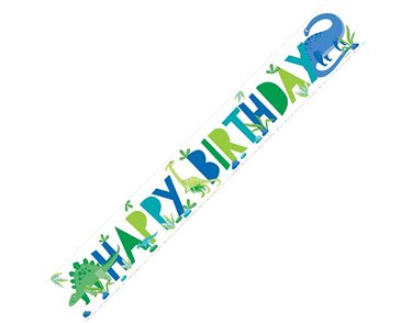 9ft BLUE AND GREEN DINO HAPPY BIRTHDAY FOIL BANNER