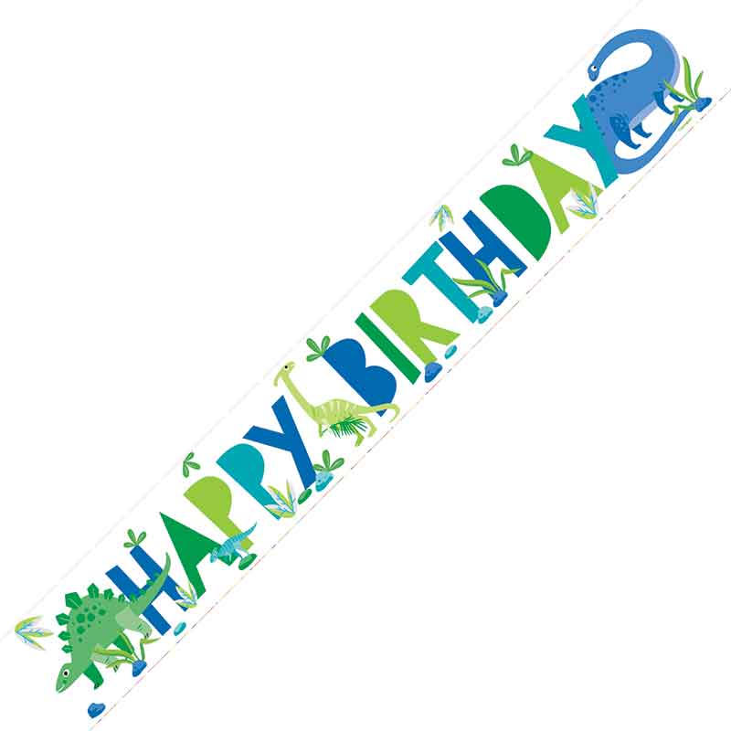 9ft BLUE AND GREEN DINO HAPPY BIRTHDAY FOIL BANNER