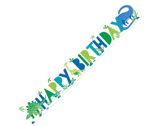 9ft BLUE AND GREEN DINO HAPPY BIRTHDAY FOIL BANNER
