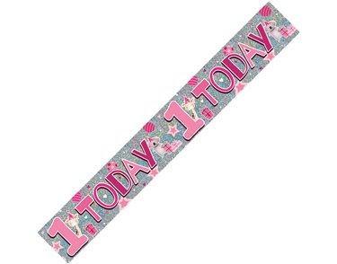 9FT 1 TODAY BIRTHDAY GIRL HOLOGRAPHIC BANNER