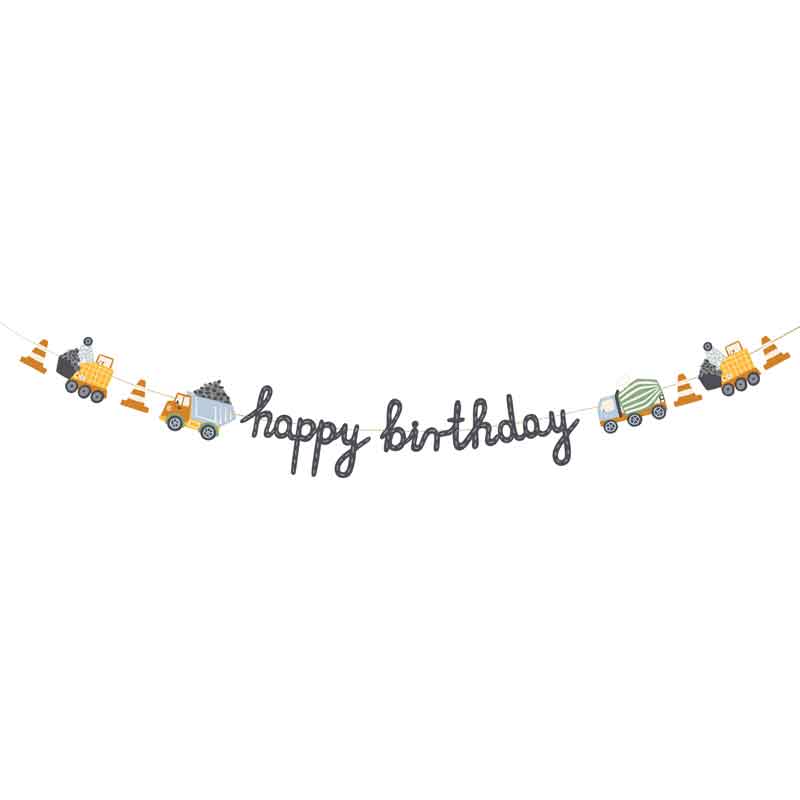 2m CONSTRUCTION VEHICLES HAPPY BIRTHDAY BANNER