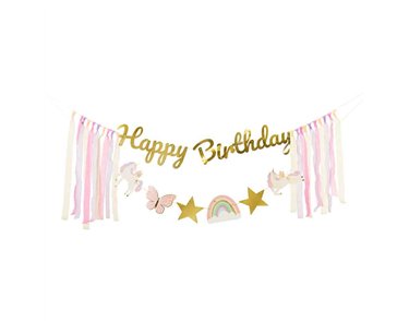 UNICORNS HAPPY BIRTHDAY BANNER WITH RIBBONS