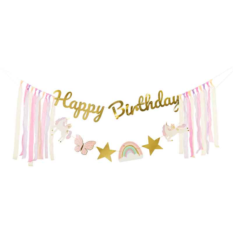 UNICORNS HAPPY BIRTHDAY BANNER WITH RIBBONS