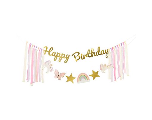 UNICORNS HAPPY BIRTHDAY BANNER WITH RIBBONS