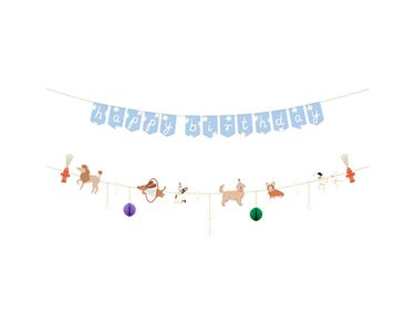 HAPPY BIRTHDAY DOGS BANNER WITH RIBBONS
