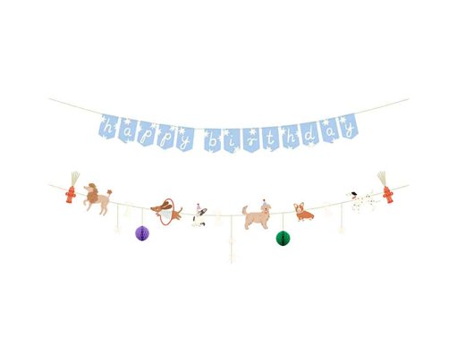 HAPPY BIRTHDAY DOGS BANNER WITH RIBBONS