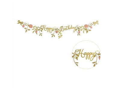 1.3m PINK AND GOLD HAPPY BIRTHDAY FLOWERS BANNER