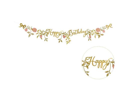 1.3m PINK AND GOLD HAPPY BIRTHDAY FLOWERS BANNER