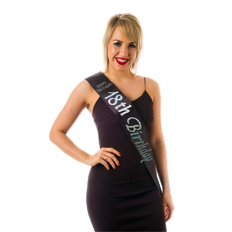 BLACK SATIN18TH BIRTHDAY SASH