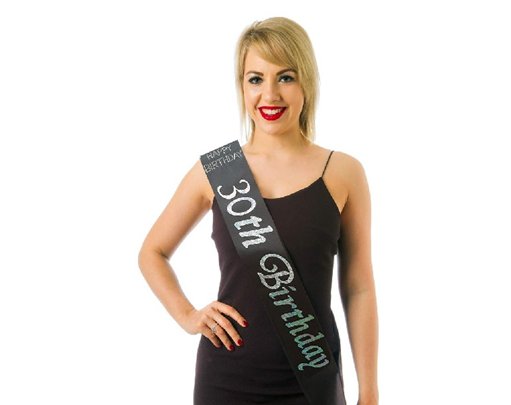BLACK SATIN 30TH BIRTHDAY SASH