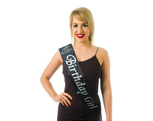 BLACK DIAMANTE BIRTHDAY GIRL SASH