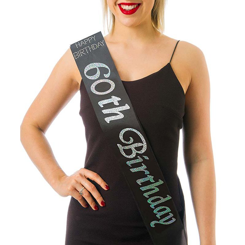 BLACK SATIN 60TH BIRTHDAY SASH