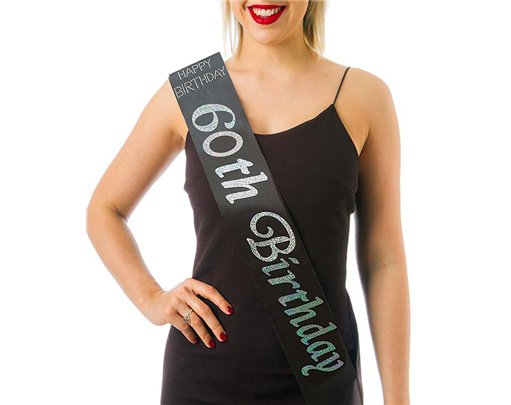 BLACK SATIN 60TH BIRTHDAY SASH
