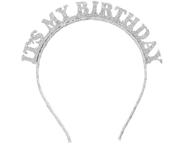 SILVER 'IT'S MY BIRTHDAY' BIRTHDAY GLITTER HEADBAND