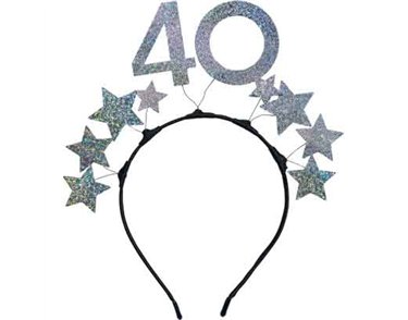 AGE 40 HEADBAND WITH SILVER STARS