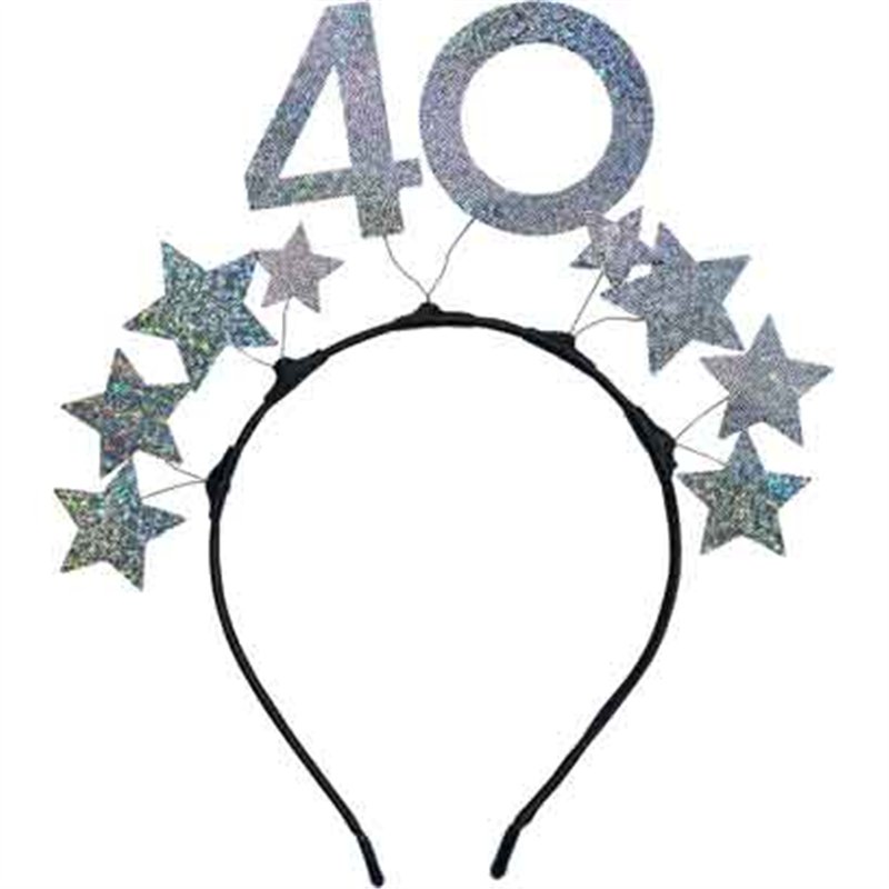AGE 40 HEADBAND WITH SILVER STARS