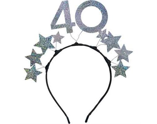 AGE 40 HEADBAND WITH SILVER STARS