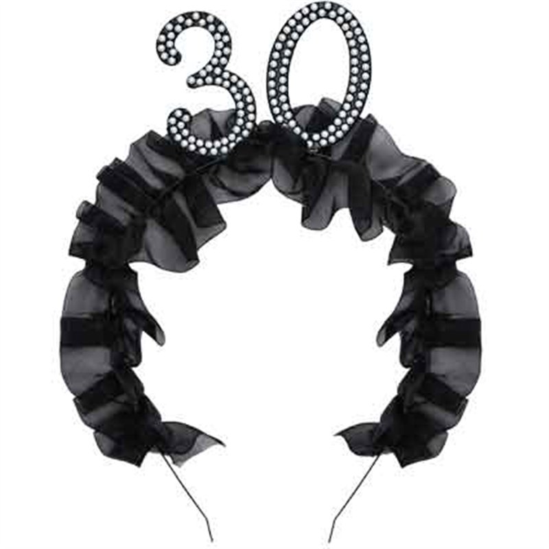 AGE 30 HEADBAND WITH RUFFLES AND PEARLS