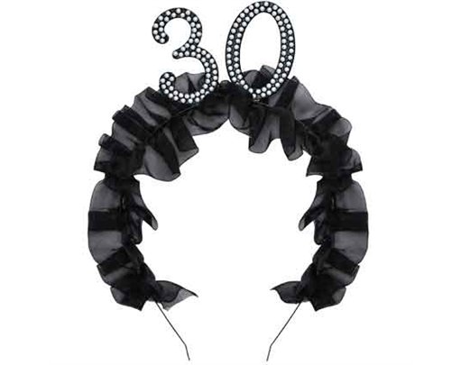 AGE 30 HEADBAND WITH RUFFLES AND PEARLS