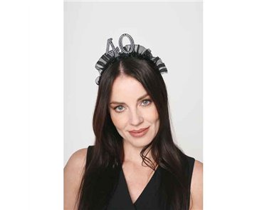 AGE 40 HEADBAND WITH RUFFLES AND PEARLS