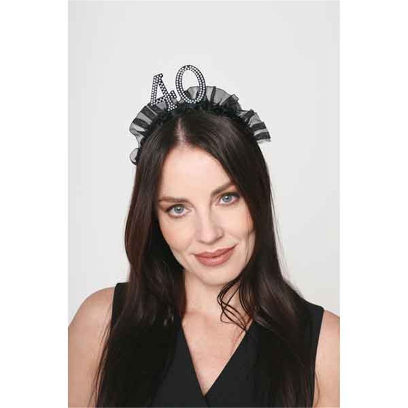 AGE 40 HEADBAND WITH RUFFLES AND PEARLS